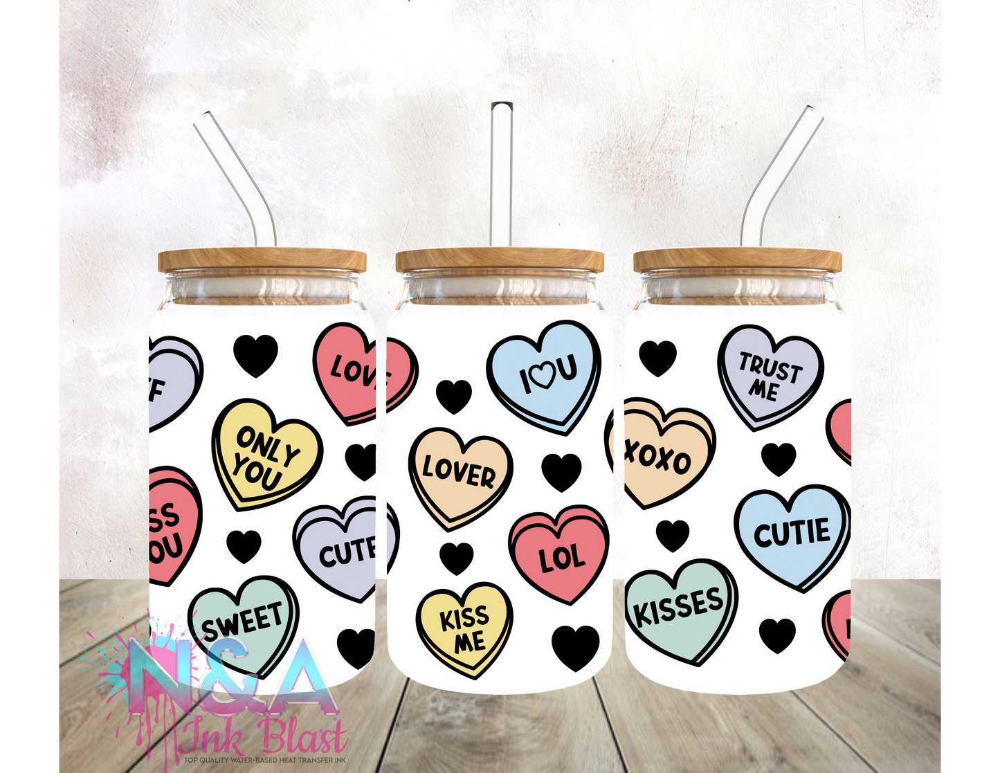 & Hearts 16 oz Glass Can Wrap