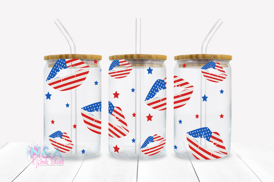 All American Lips 16 oz Glass Can Wrap