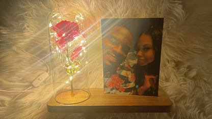 LED Glass Rose with Wooden Photo Frame
